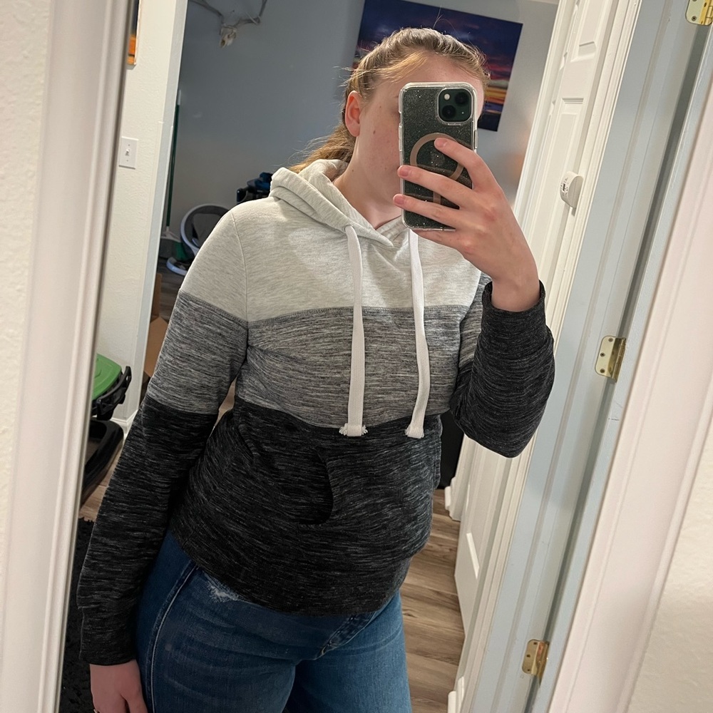 Black and white color block Reflex Hoodie with drawstrings (medium)
